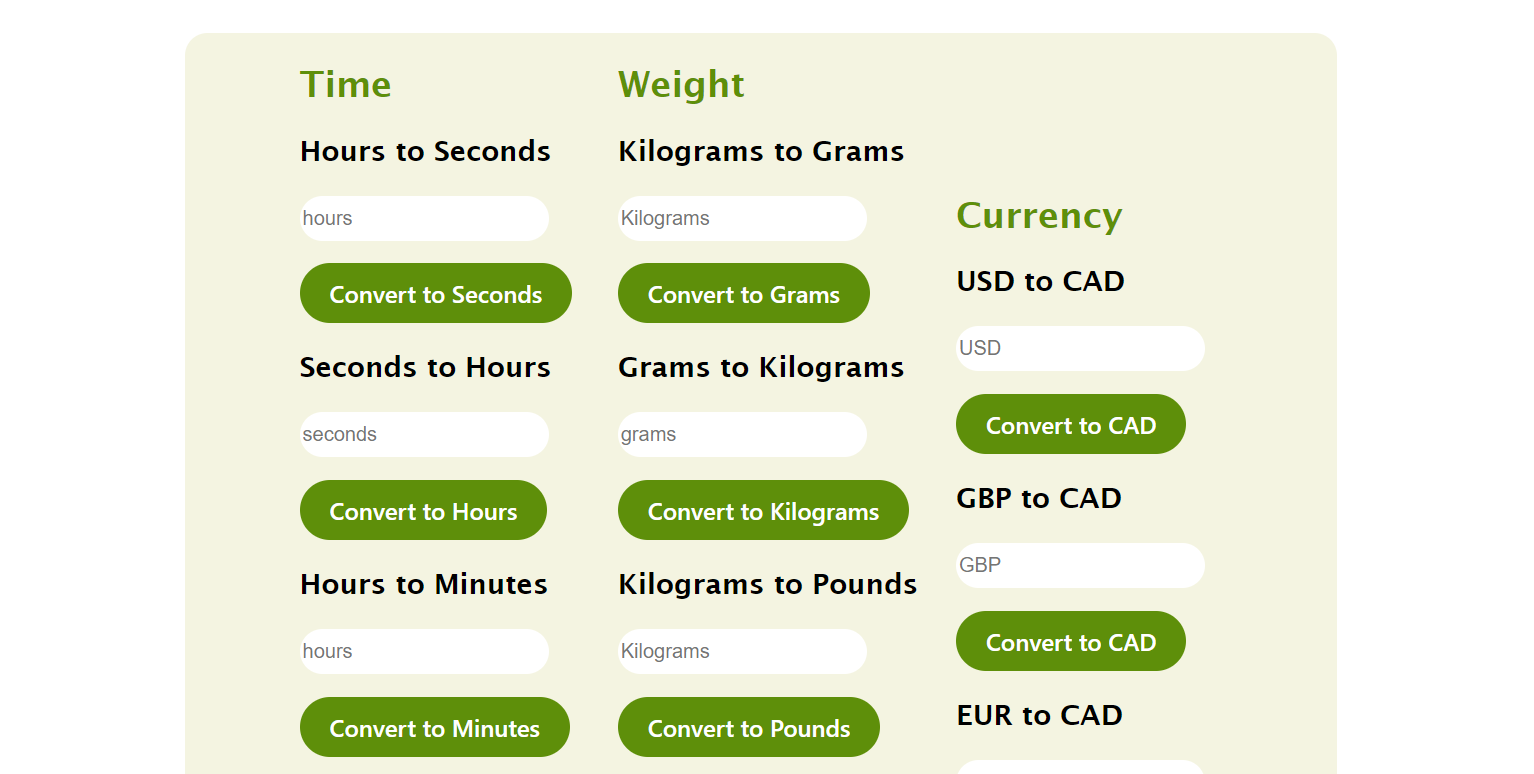 metric conversion webpage