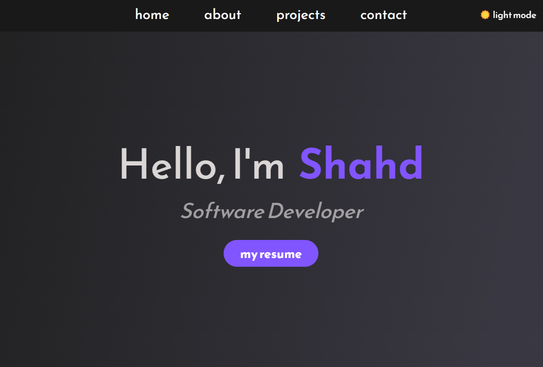 Portfolio Website homepage